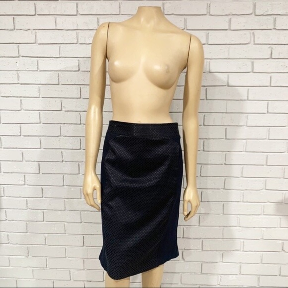 Cache Navy Blue Textured Geometric Diamond Pencil Skirt Exposed Back Zip |‎ 12